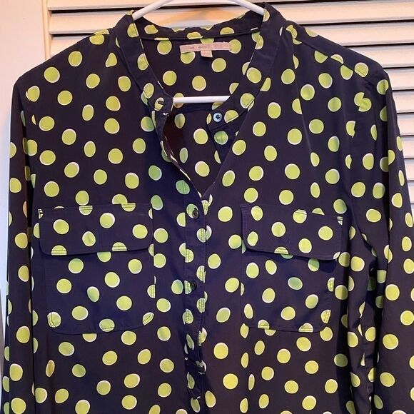 Gap navy and lime polka dot long sleeve blouse - Picture 3 of 10